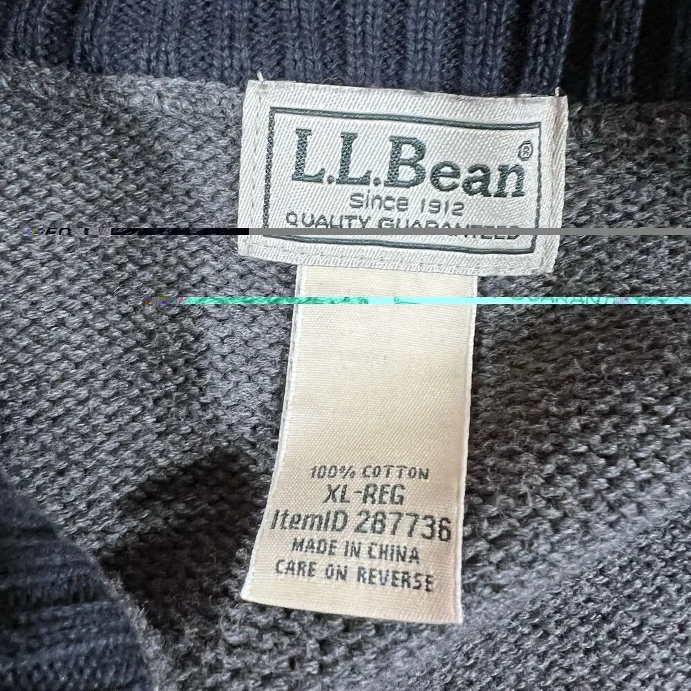 LL Bean 1/4 Zip Grey Cotton Knit Mock Neck Pullover Sweater Men's Size XL
